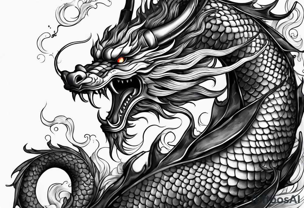 Traditional Japanese Dragon full body and smoke tattoo idea
