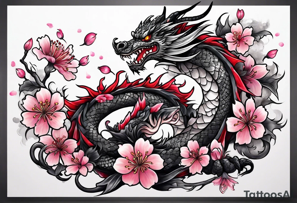 A cherry blossom dragon tattoo idea