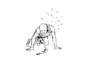 Confusion and pressure in thin lines solo traveler with no face with his body parts left on the path behind him he’s crawling tattoo idea