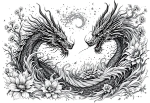 legendary dragon scene with energy aura flowers power effects tattoo idea