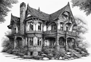 fool sleeve,, abandoned old gotic house, broken sword tattoo idea