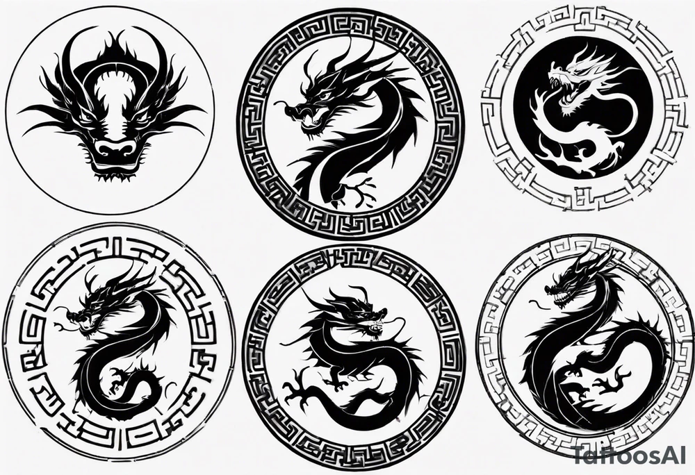 Chinese dragon in a circular shape with "02.03" written on its skin tattoo idea