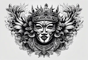 dokkaebi mask with a crown tattoo idea