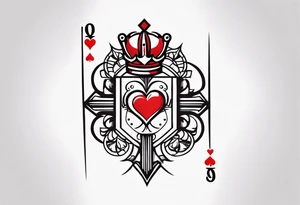 one combined tatto in minimalistic style with icon style three king of spades and icon style one queen of hearts. extreme minimalstic and few lines. much more minimalistic and fewer lines tattoo idea