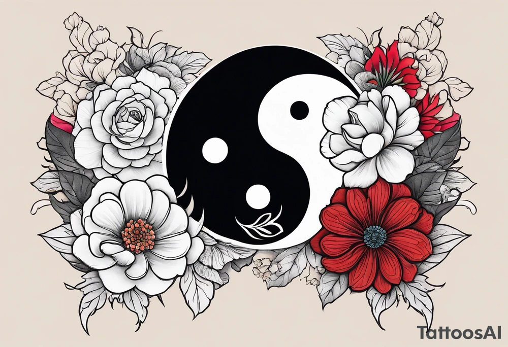 Best friend yin Yang incorporated with flowers tattoo idea