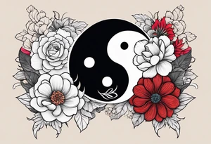 Best friend yin Yang incorporated with flowers tattoo idea
