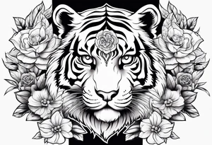 Tiger skull flowers tattoo idea