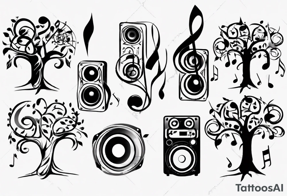 music speaker note tree stave notes tattoo idea