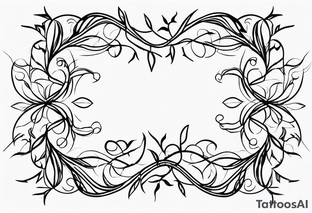 Long straight black and white vines with thorns tattoo idea