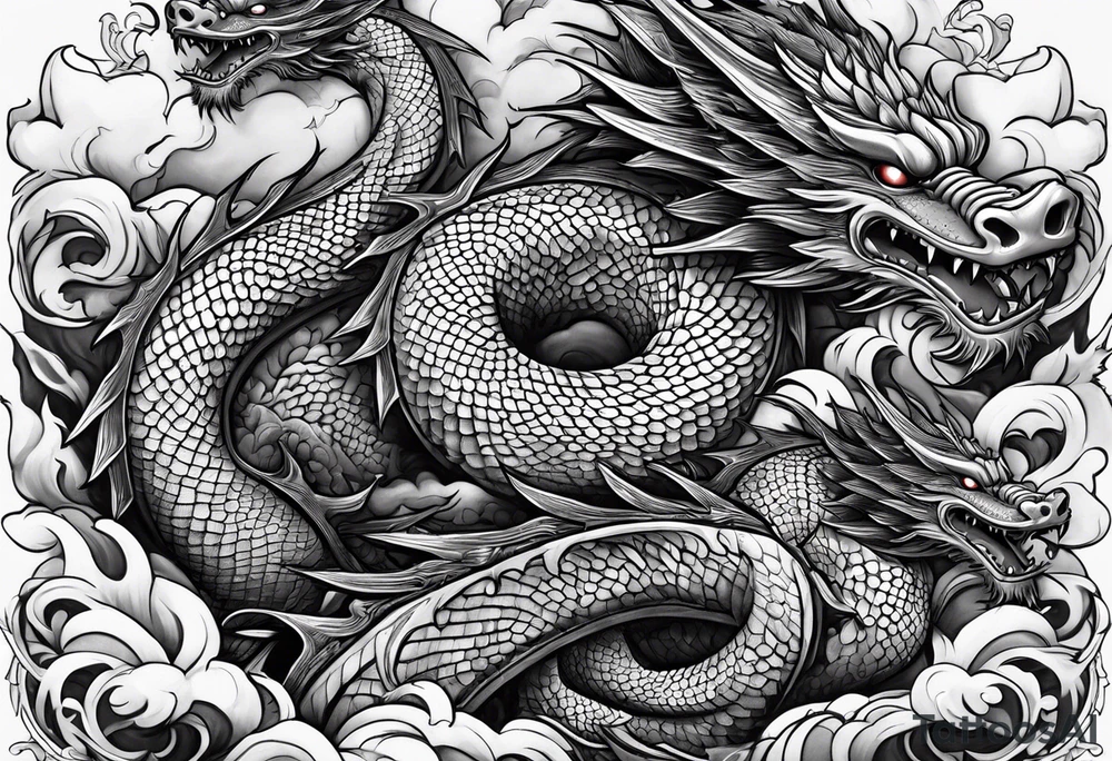Family of five flying dragons tattoo idea