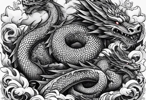 Family of five flying dragons tattoo idea
