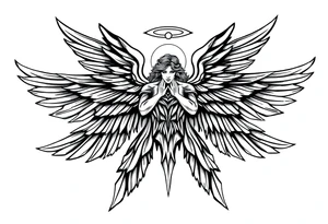 Majestic and powerful archangel wearing a halo, having six wings tattoo idea