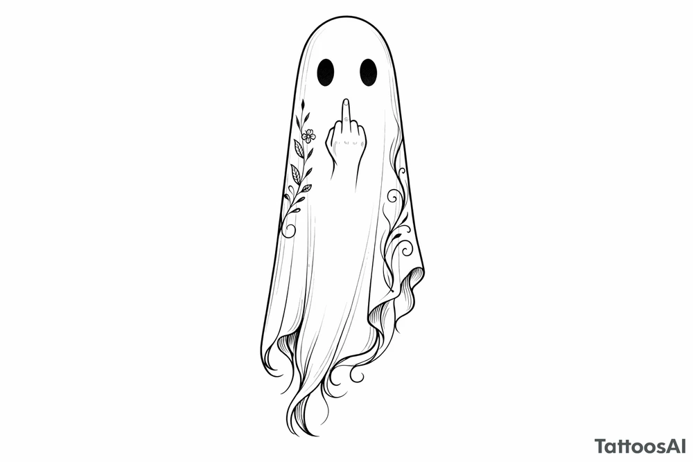 Tall cute ghost with middle finger tattoo idea