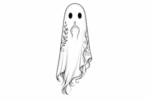 Tall cute ghost with middle finger tattoo idea