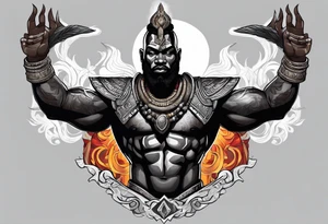 Black-skinned african god of war with a small silver crown tattoo idea