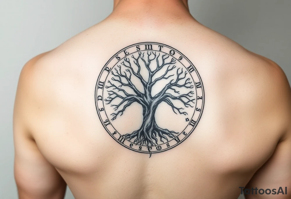 tree of life with circle of runes tattoo idea