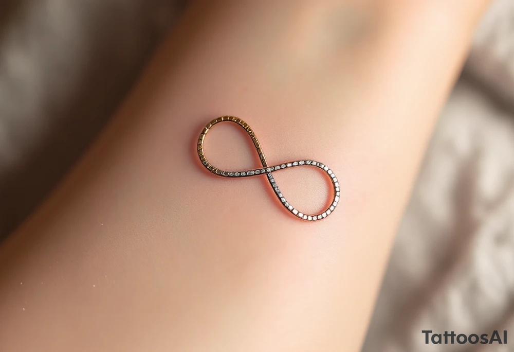 Three intertwined infinity symbols in gold, silver, and rose gold, each person (three) has its own tattoo idea