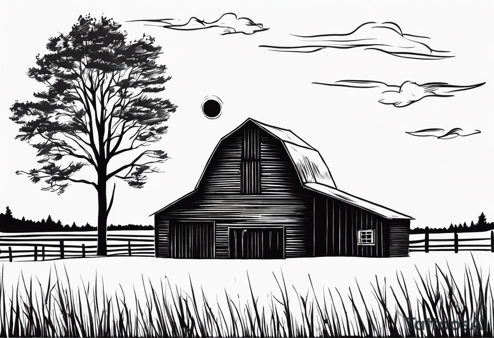 Rustic Barn Silhouette tattoo idea