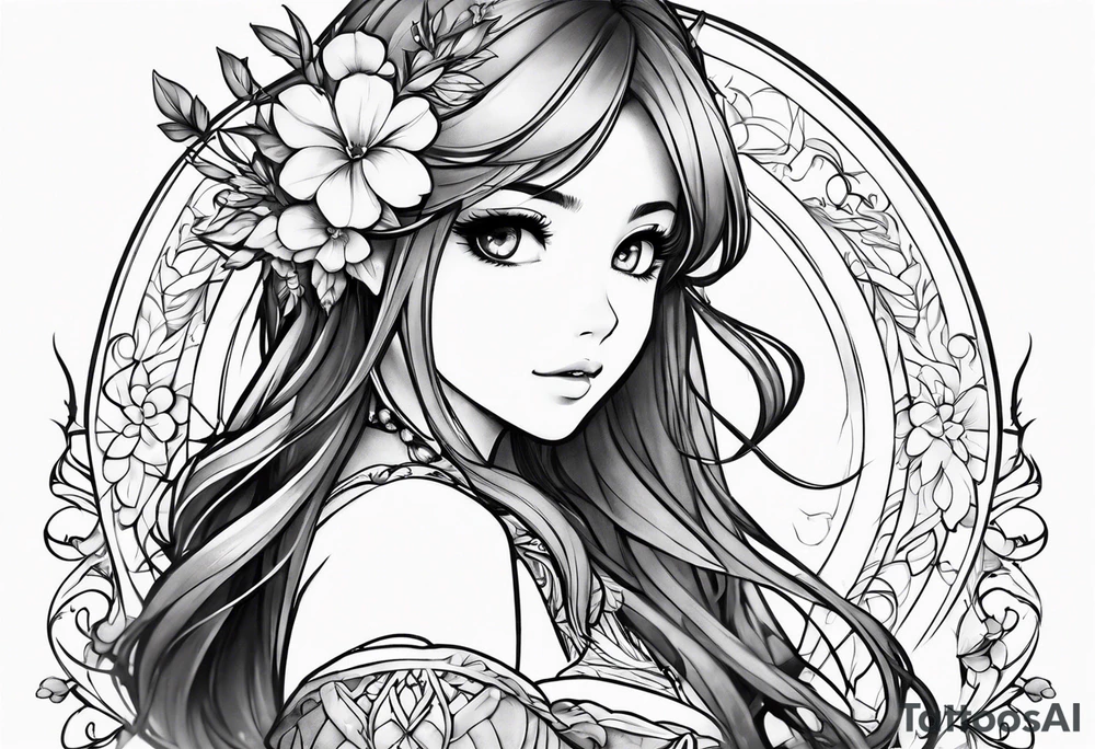 cute anime fineline tattoo sketch for girls tattoo idea