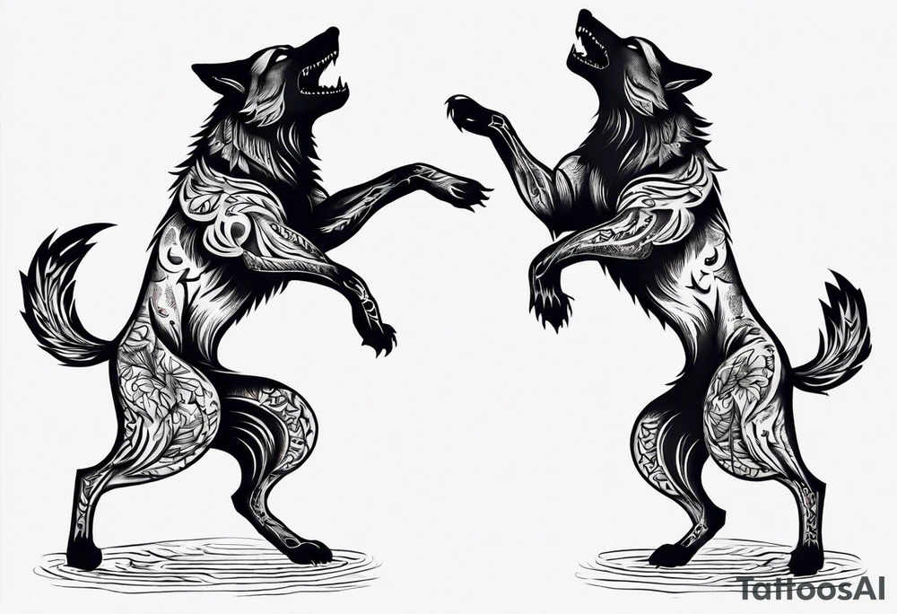 two wolves dancing on their hind legs tattoo idea