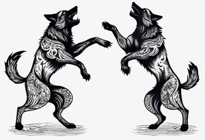 two wolves dancing on their hind legs tattoo idea