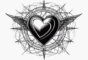 the words “i keep a close eye on this heart of mine” with barbed wire wrapped around it tattoo idea