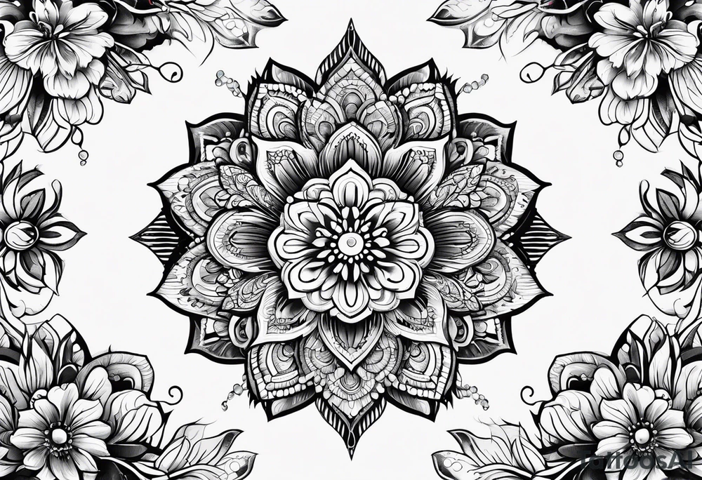 flowers, leaves mandala tattoo idea