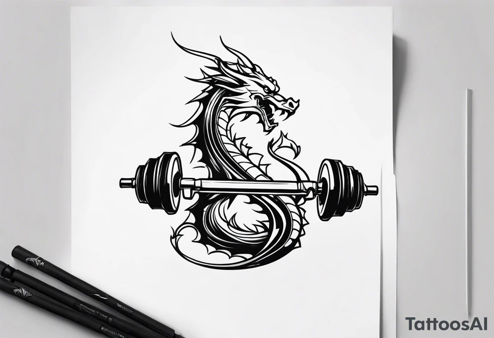 Dragon breathing a dumbbell tattoo idea
