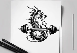 Dragon breathing a dumbbell tattoo idea