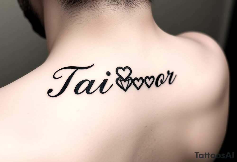 The name Taiylor spelled with the O as a diamond ring with hearts behind the ear tattoo on the neck tattoo idea