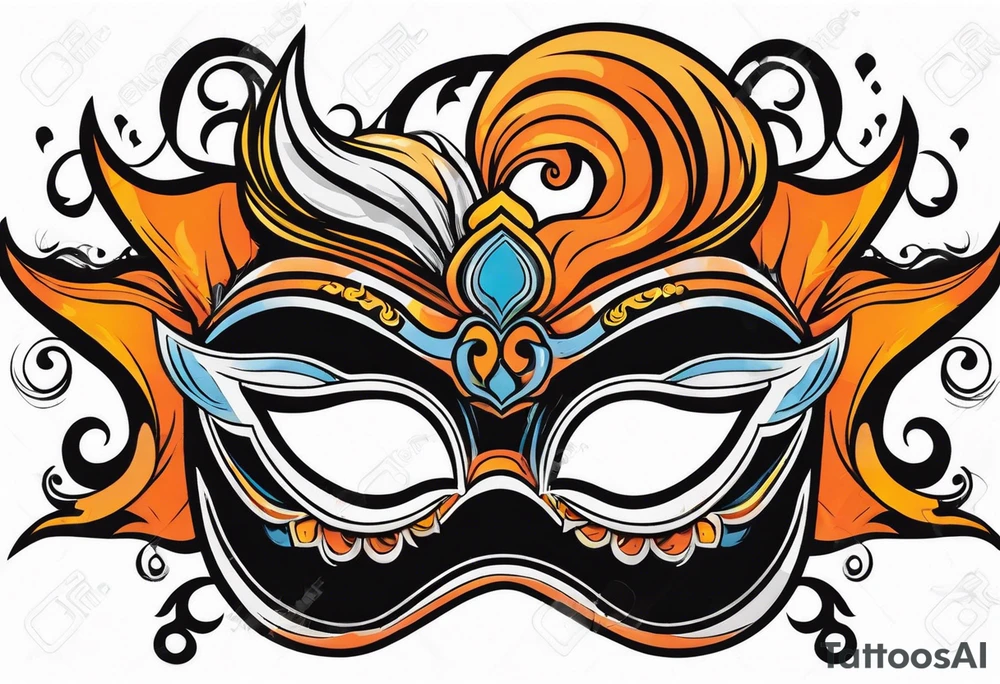 Laughing Male masquerade mask with orange and black smoke tattoo idea