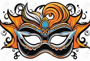 Laughing Male masquerade mask with orange and black smoke tattoo idea
