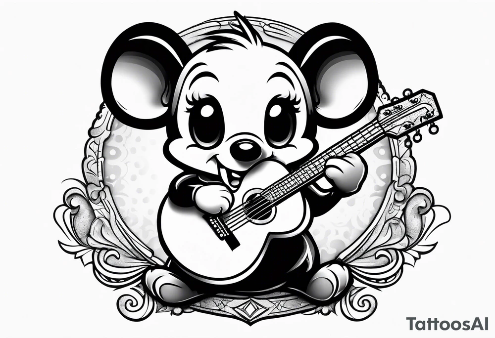 cartoon mouse playing guitar 
 american traditional tattoo idea