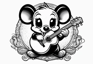 cartoon mouse playing guitar 
 american traditional tattoo idea