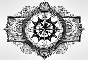 Catholic Cross with clock and compass in the middle tattoo idea