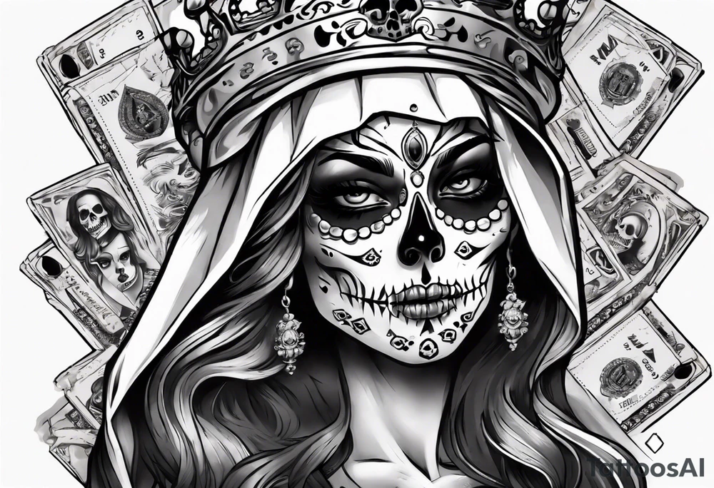 santa la muerta with money and crown
on the card tattoo idea
