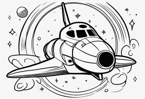 Super simple cartoon space shuttle with a round window, 3 fins, and fire coming out the bottom tattoo idea