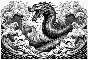 Almighty Serpent and Almighty Jesus Christ battle in the ocean tattoo idea