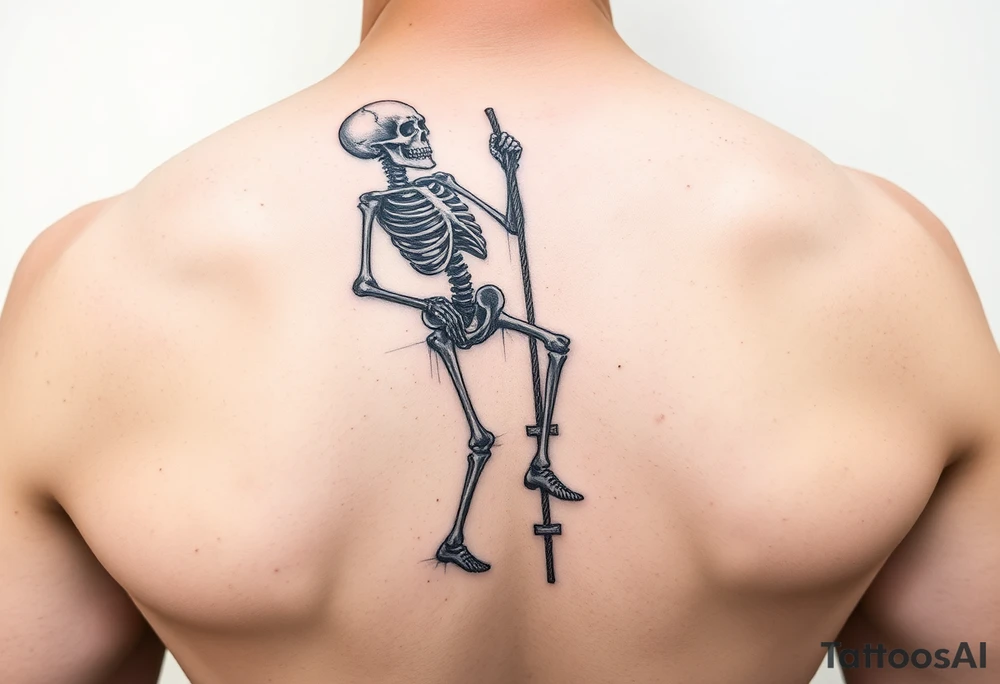 skeleton clibing up rope ladder tattoo idea