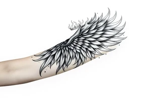 large blazing wing surrounded by fire. with a crown of fire tattoo idea