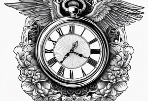 Angels and a old time pocket watch with the saying "Time waits for no one..." tattoo idea