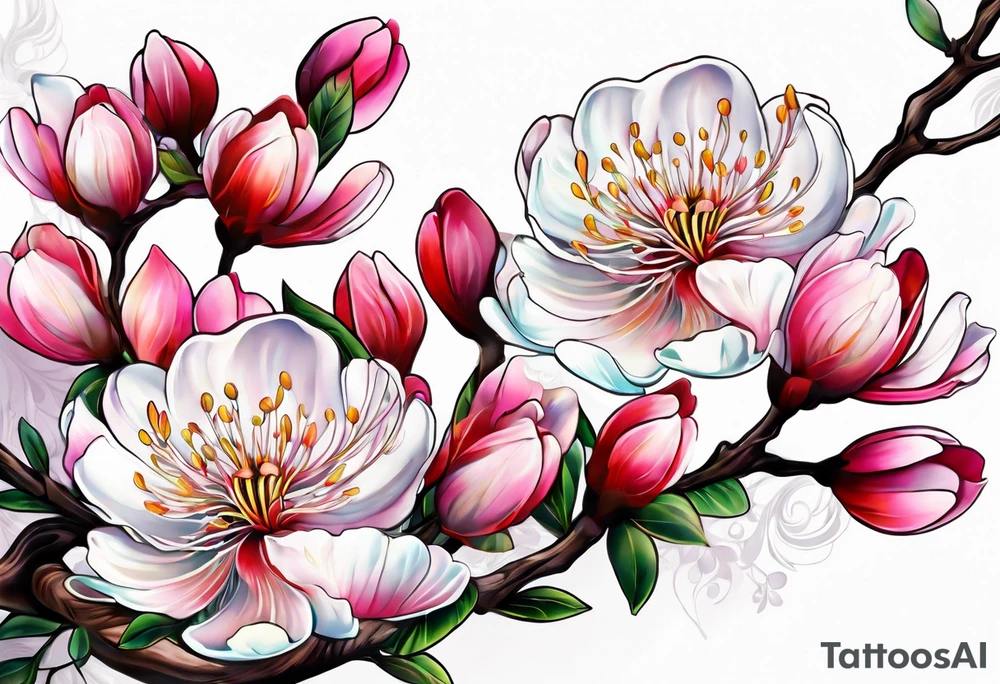 2 silk tree blossoms floating tattoo idea