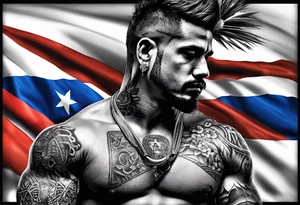 Puerto Rican tattoo with coqui wearing a Puerto Rican flag with the colors fading into black and white tattoo idea