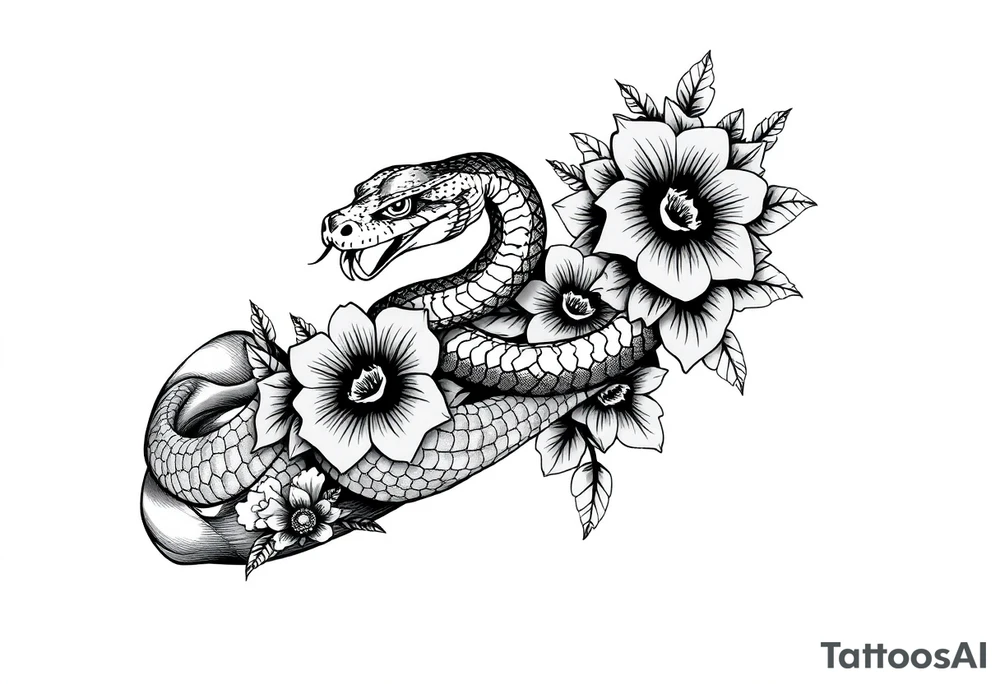 snake with flowers tattoo idea