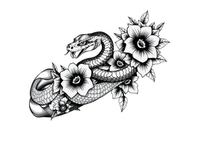 snake with flowers tattoo idea