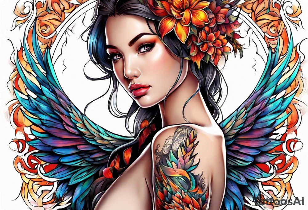 femme nu avec un tatou de phoenix tattoo idea