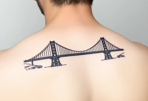 Fine line tattoo of the fort Duquesne bridge with vintage vibes, small and place it on left arm, just above the elbow tattoo idea