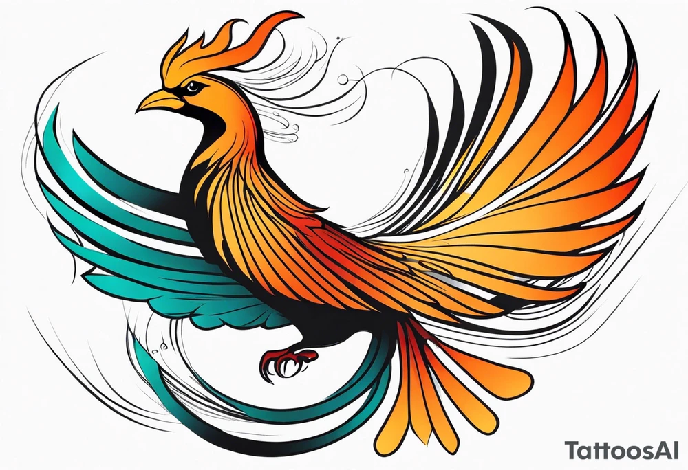 minimalist pheonix with long tail curling tattoo idea