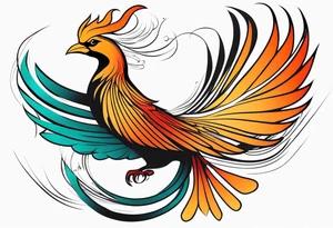 minimalist pheonix with long tail curling tattoo idea