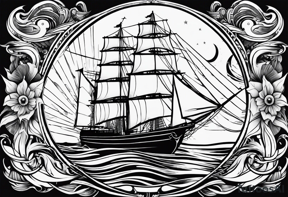 phoenix survolant un voilier. lune. phare marin tattoo idea